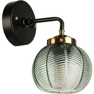 Qufute Vintage Green Glass Wall Sconce, Black Art Deco Vanity Light Fixture
